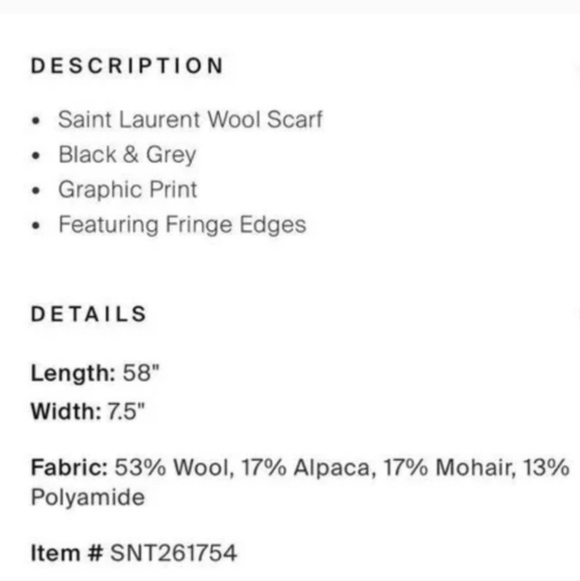 Saint Laurent Charcoal and Black Wool Scarf - Picture 7 of 7